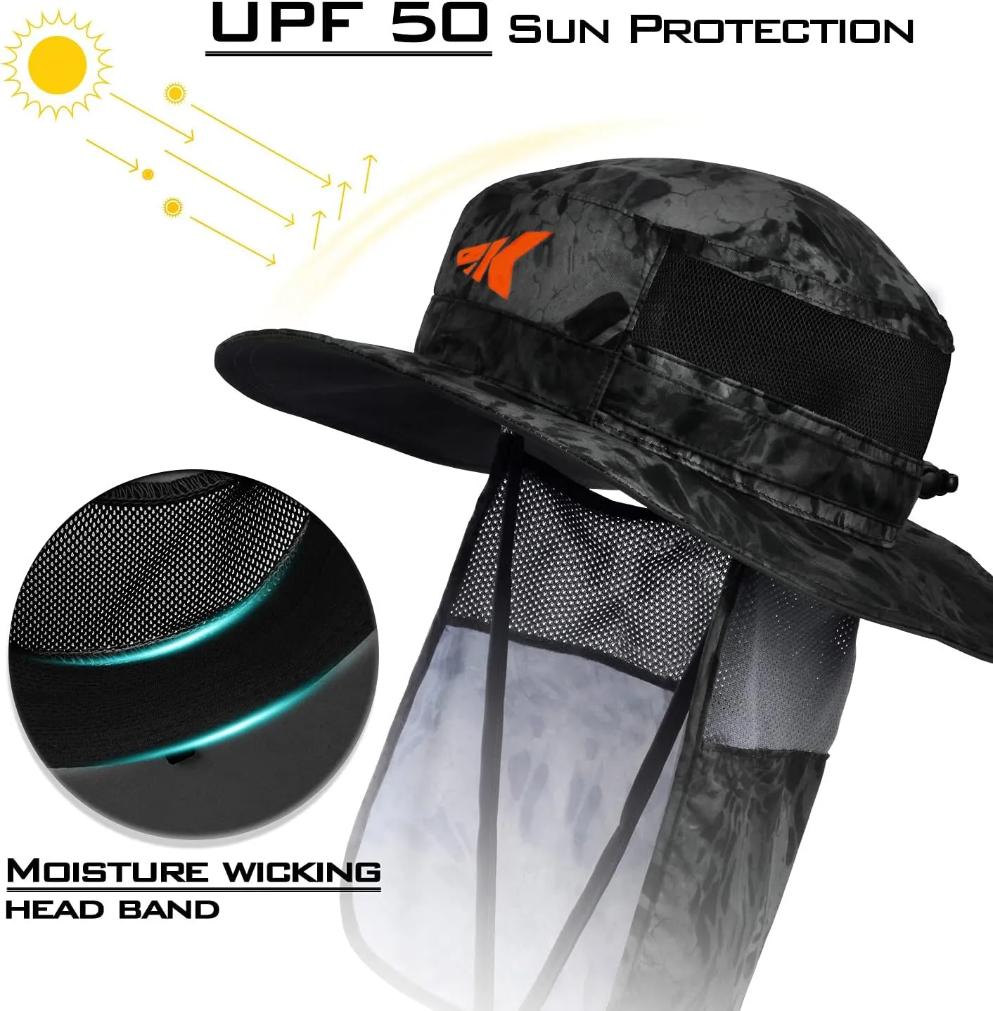 KastKing UPF 50 Boonie Hat Fishing Hat with Removable Neck Flap Sun Hats for Men