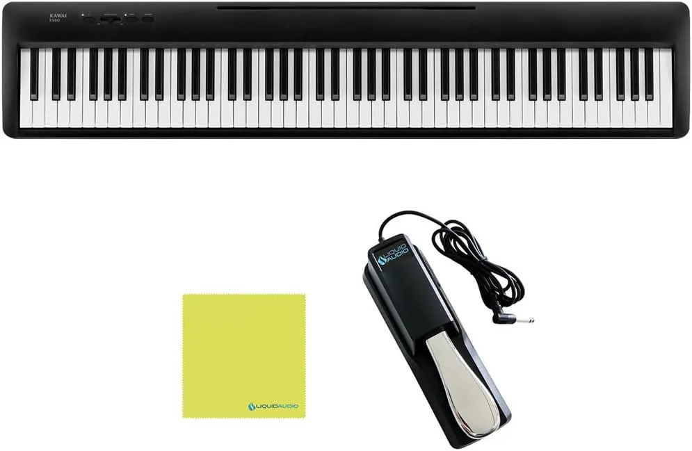 Kawai ES60 88-key Digital Piano in Black Bundle with Liquid Audio Sustain Pedal and Polishing Cloth -