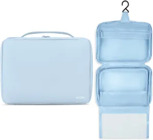 KAZAY Hanging Toiletry Bag with TSA Approved Detachable Pouch, Travel Toiletry Bag, Water Resistant, Premium Nylon, Full-Size Bottles, Travel Size Toiletries, Cosmetic Bag, Unisex (Light Blue)