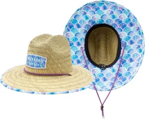 KC Republic Fabric Pattern Print Straw Kids Girls Sunhat, Ages 3 , Lifeguard Hat, Beach, Swim, Fishing, Fits All, Malabar Hat