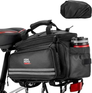 KEMIMOTO 20L Bike Bag Rear Rack with Waterproof Rain Cover, Carbon Leather Bike Trunk Bag Pannier Handbag for Bicycle, Ebike, Storage Cargo Mountain Road Bike Commuter