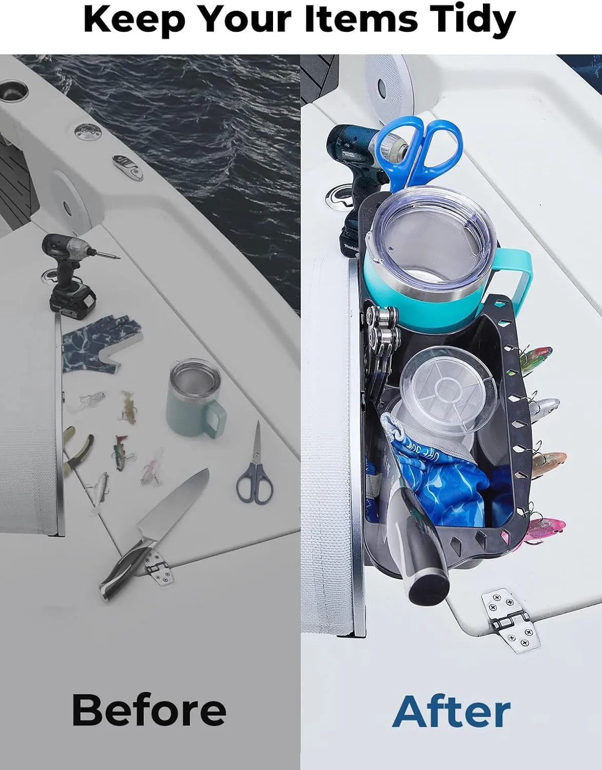 KEMIMOTO Boat Caddy Organizer, Universal Fit for Bass, Kayak, Pontoon, Jon Boat, Fishing Caddy, Cabin Storage