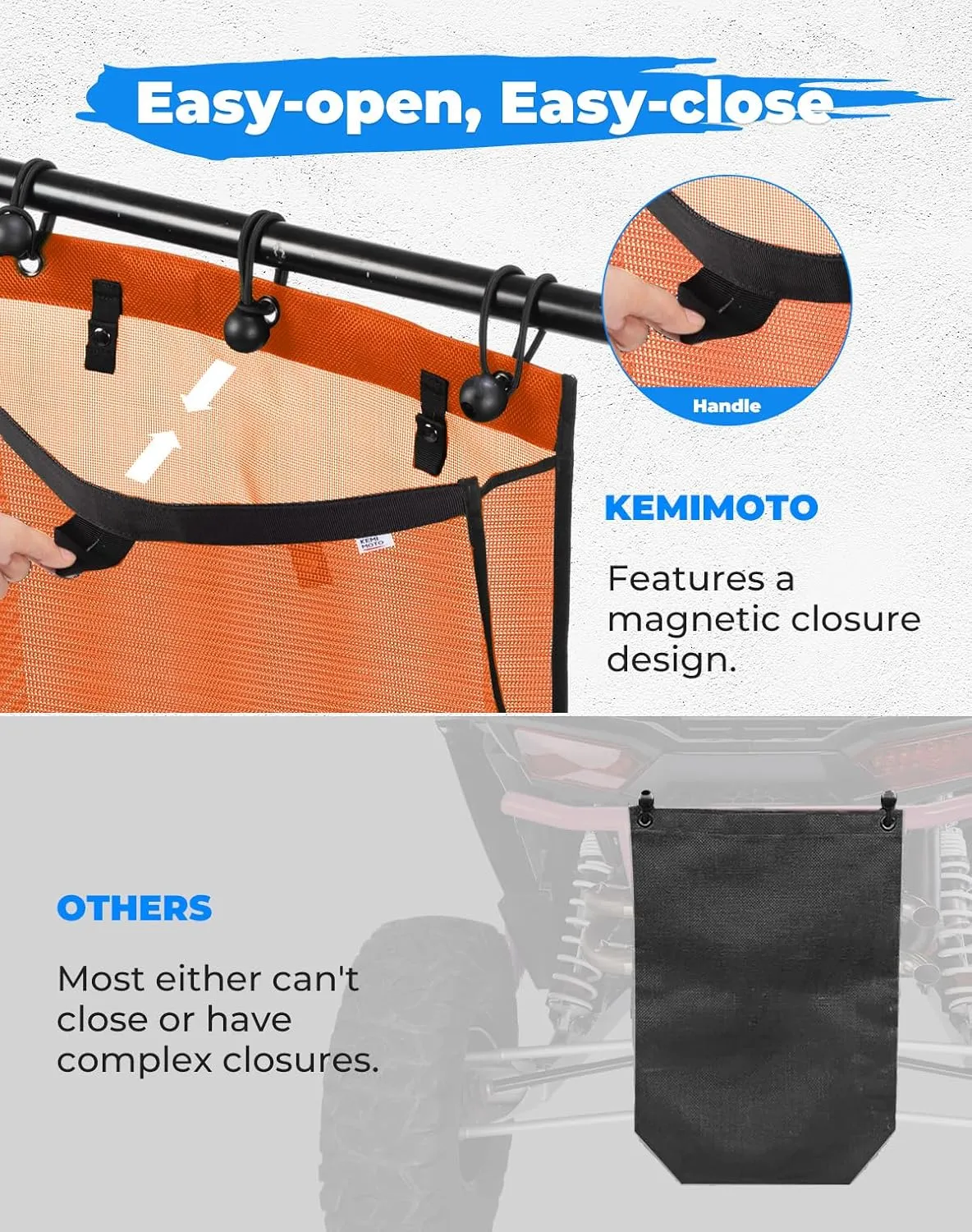 KEMIMOTO Large Trash Bag for UTV ATV, Dry-Wet Trash Sack PVC Mesh Universal Accessorie Compatible with Polaris RZR, Can-Am, CFMOTO, Teryx, Pioneer, Golf Cart, Off-Road-Work (Orange)