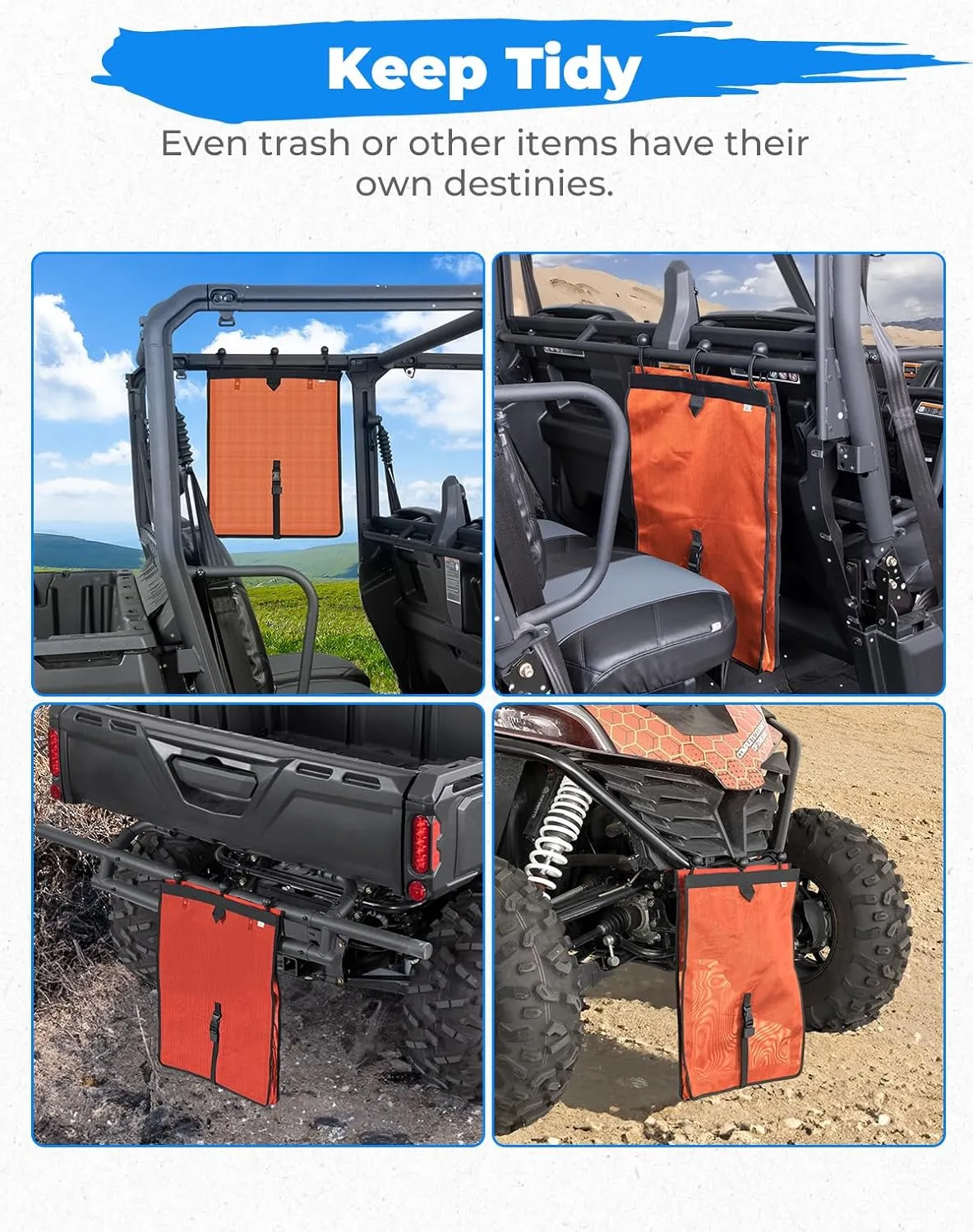 KEMIMOTO Large Trash Bag for UTV ATV, Dry-Wet Trash Sack PVC Mesh Universal Accessorie Compatible with Polaris RZR, Can-Am, CFMOTO, Teryx, Pioneer, Golf Cart, Off-Road-Work (Orange)