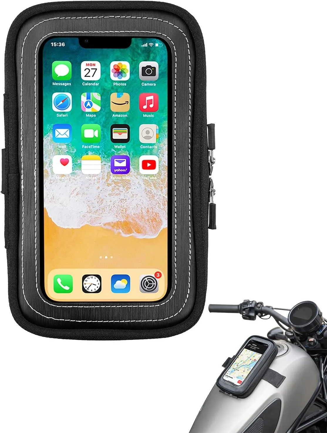 KEMIMOTO Motorcycle Tank Bag Phone Holder Pouch with 8 Strong Adsorption Snaps for up to 6.3 inch phone Touch Screen GPS Navigation
