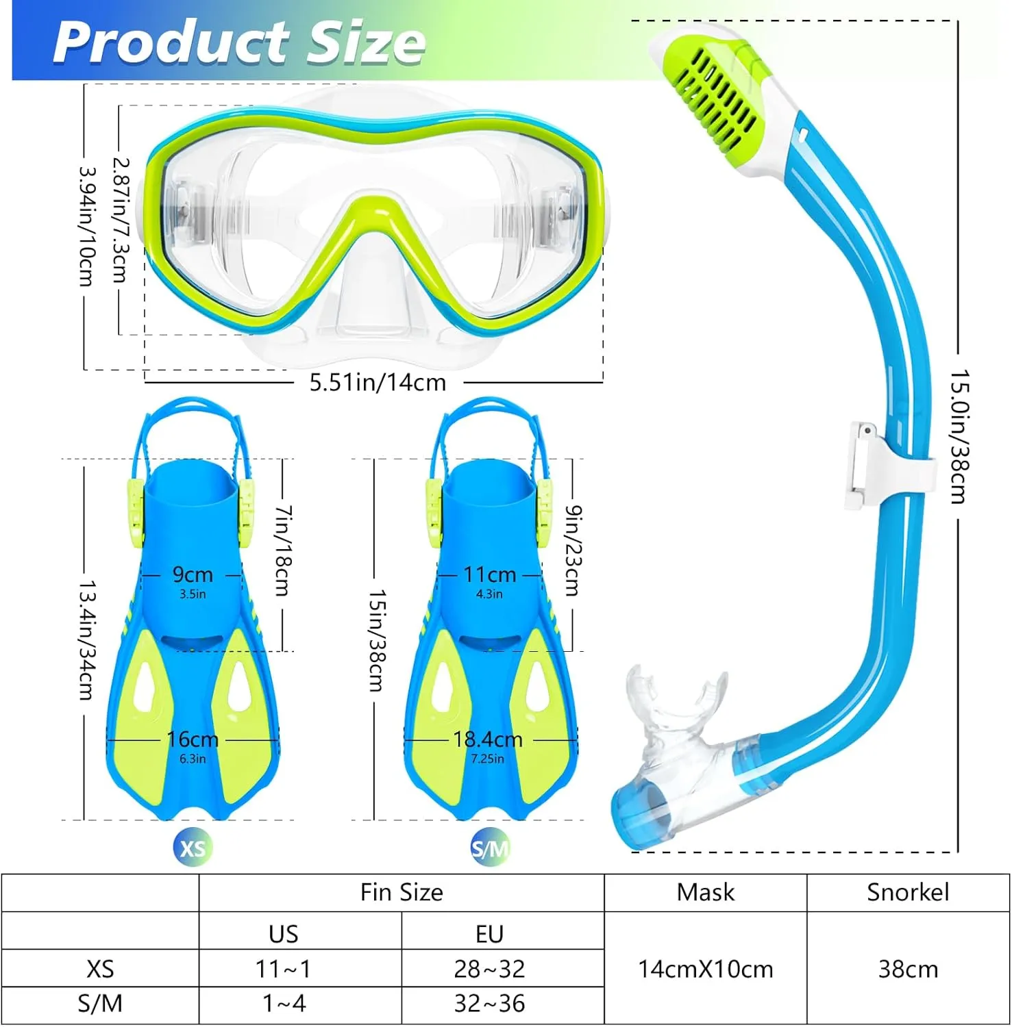 Kids Mask Fins Snorkel Set for Age 5-15,Dry Top Snorkeling Gear for Kids Boys Girls Junior & Youth, Tempered Glass Snorkel Mask with Fins for Swimming Snorkeling