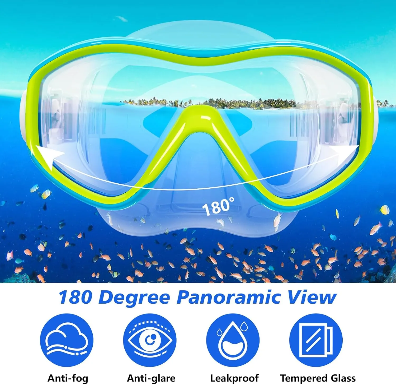 Kids Mask Fins Snorkel Set for Age 5-15,Dry Top Snorkeling Gear for Kids Boys Girls Junior & Youth, Tempered Glass Snorkel Mask with Fins for Swimming Snorkeling