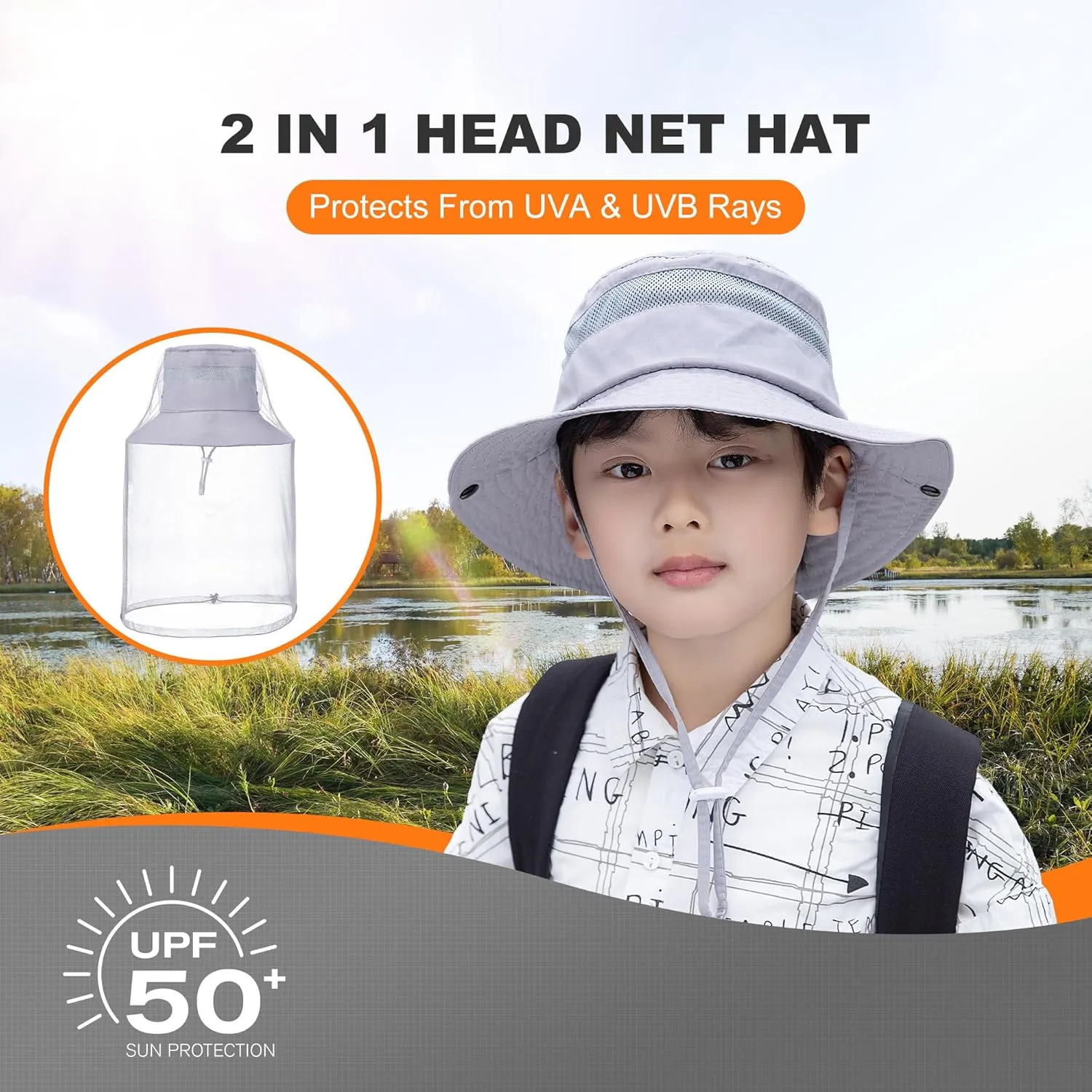 Kids Mosquito Head Net Hat - Bug Cap UPF 50  Sun Protection for Beekeeping Garden Fishing
