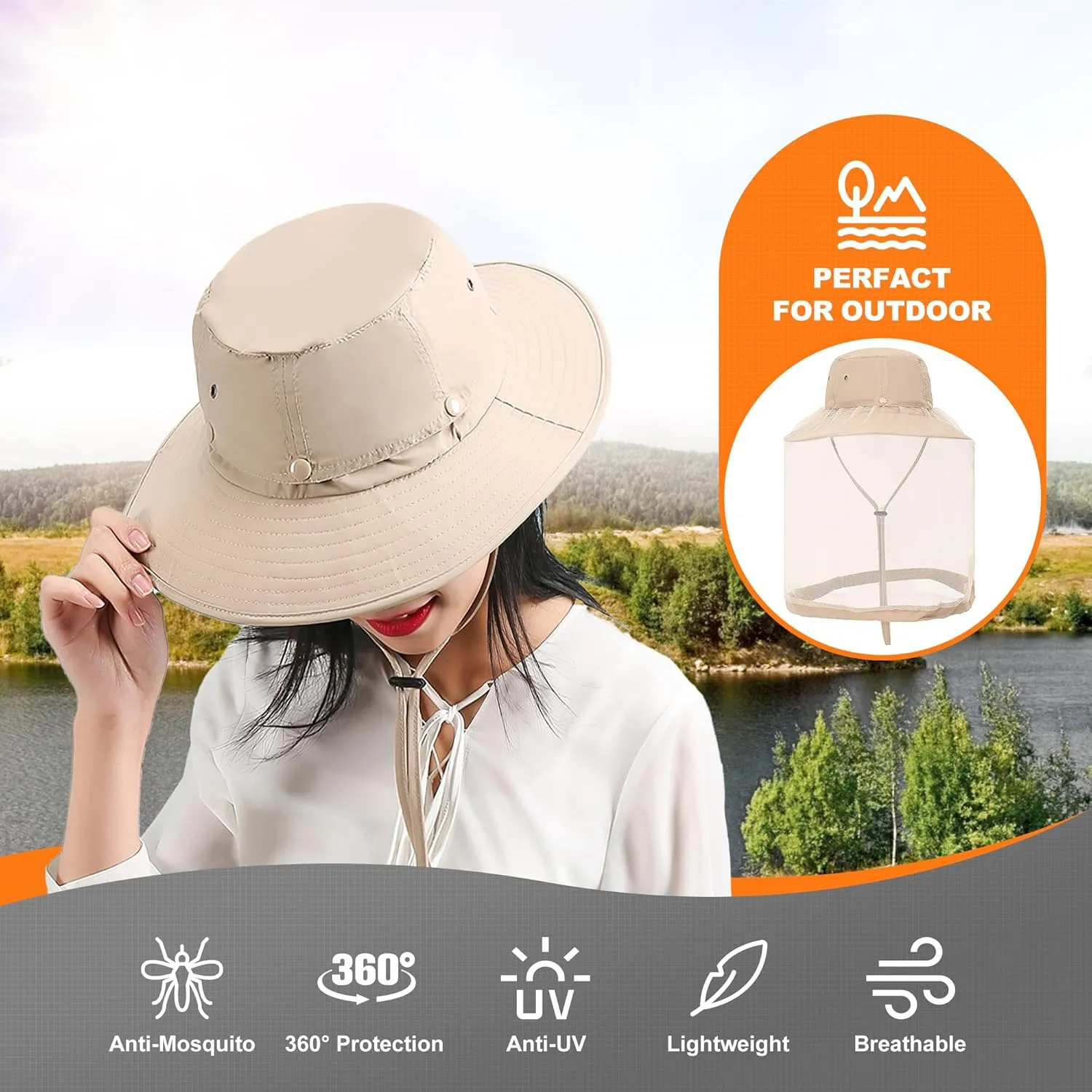 Kids Mosquito Head Net Hat - Bug Cap UPF 50  Sun Protection for Beekeeping Garden Fishing