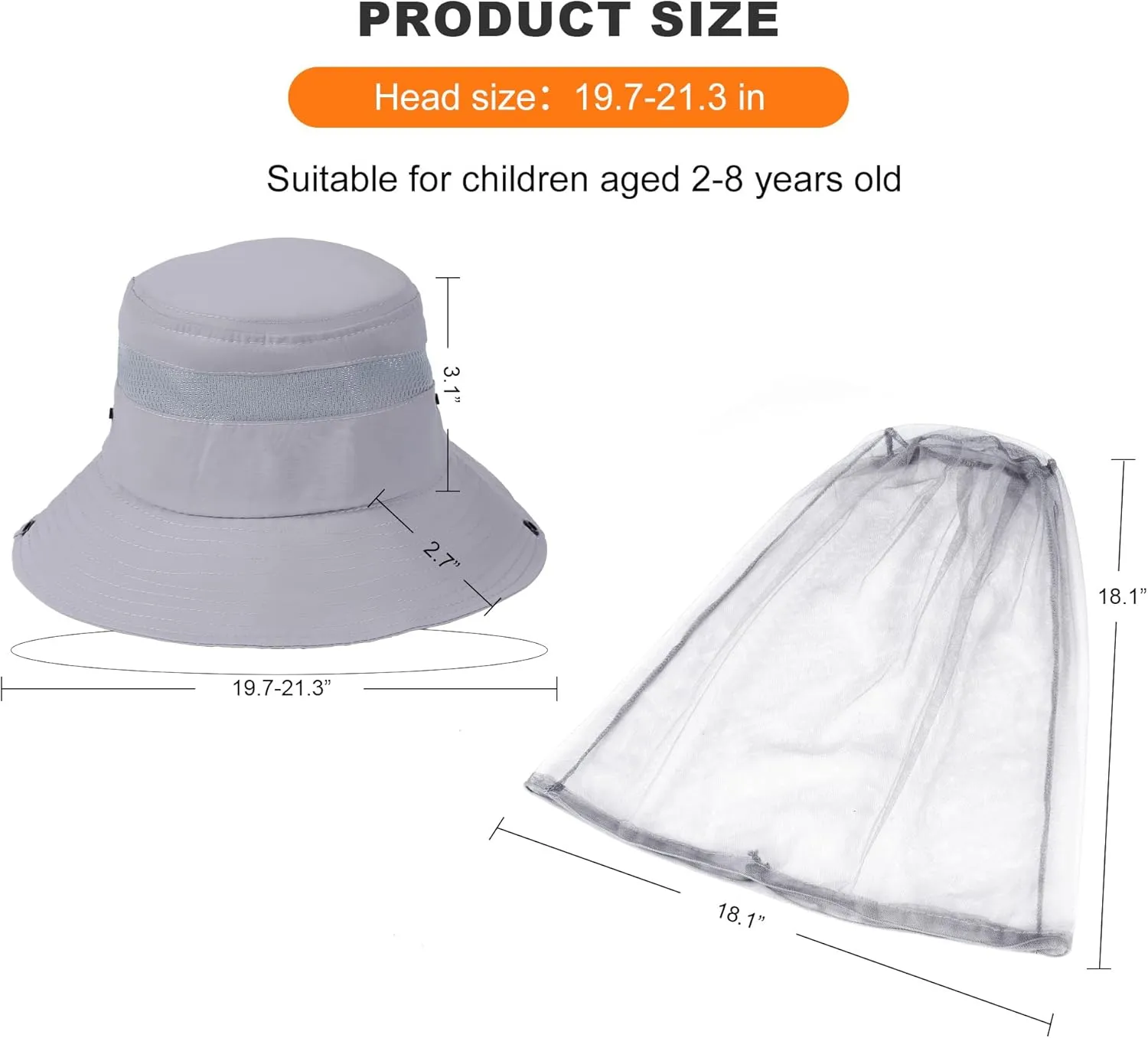 Kids Mosquito Head Net Hat - Bug Cap UPF 50  Sun Protection for Beekeeping Garden Fishing