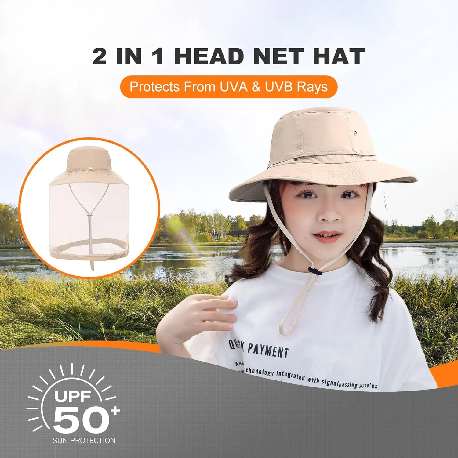 Kids Mosquito Head Net Hat - Bug Cap UPF 50  Sun Protection for Beekeeping Garden Fishing
