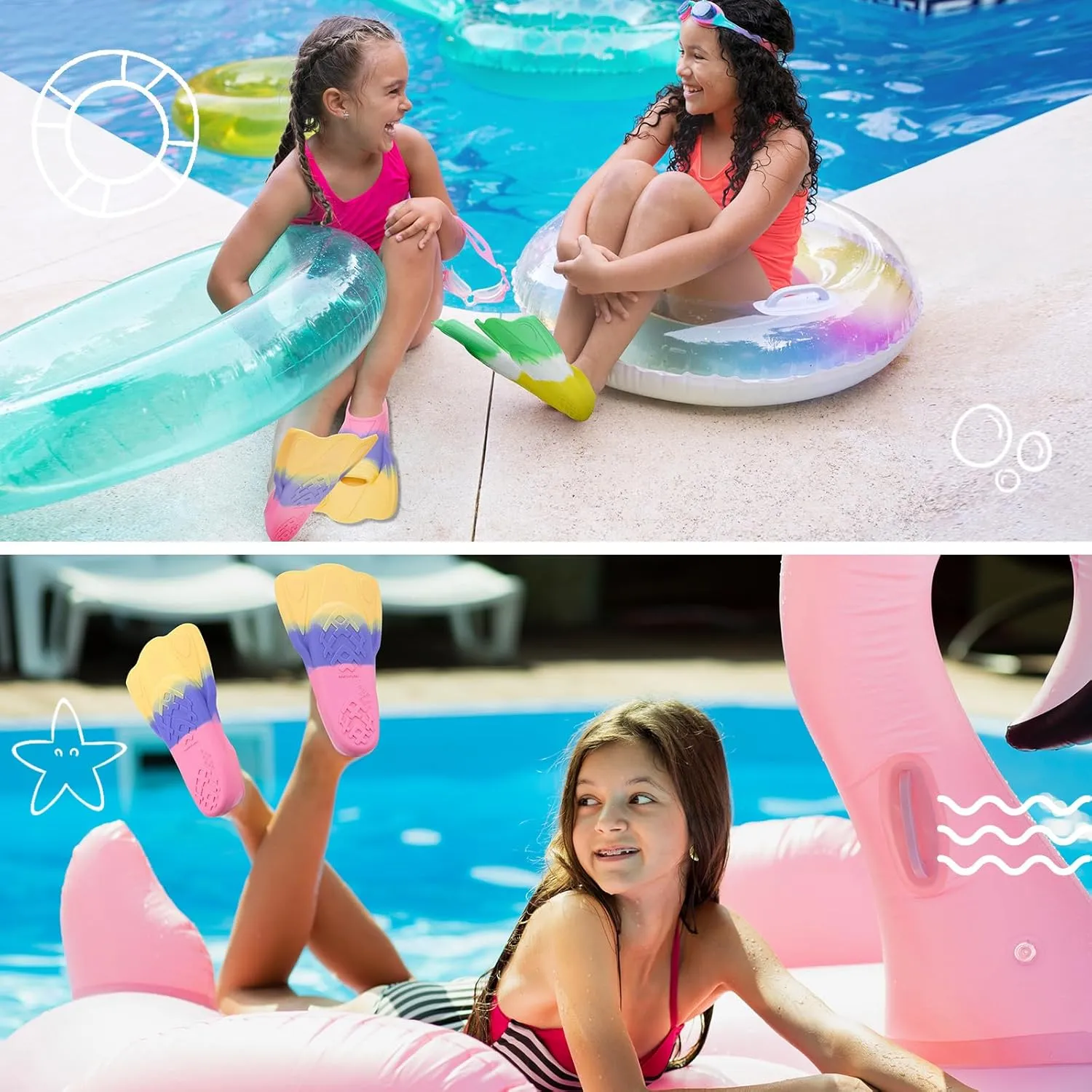 Kids Swim Training Fins, Comfortable Silicone Short Fins for Lap Swimming Flippers, Travel Size Flipper for Kids with Mesh Bag