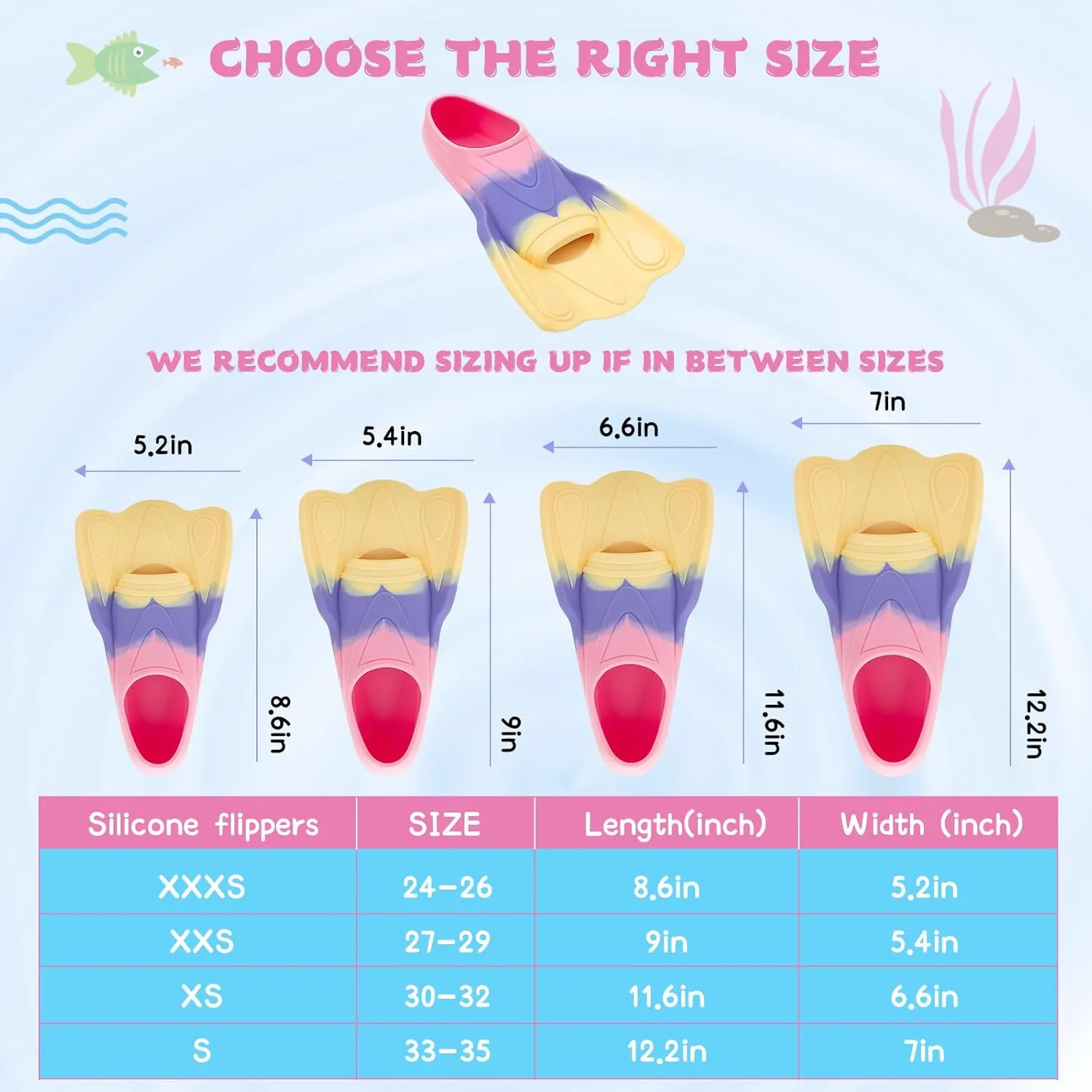 Kids Swim Training Fins, Comfortable Silicone Short Fins for Lap Swimming Flippers, Travel Size Flipper for Kids with Mesh Bag