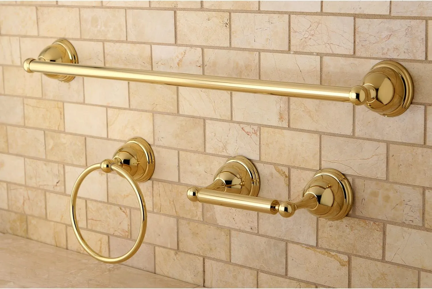 Kingston Brass BAK396148PB Restoration 3-Piece Towel-Bar Bathroom Hardware Set, Polished Brass