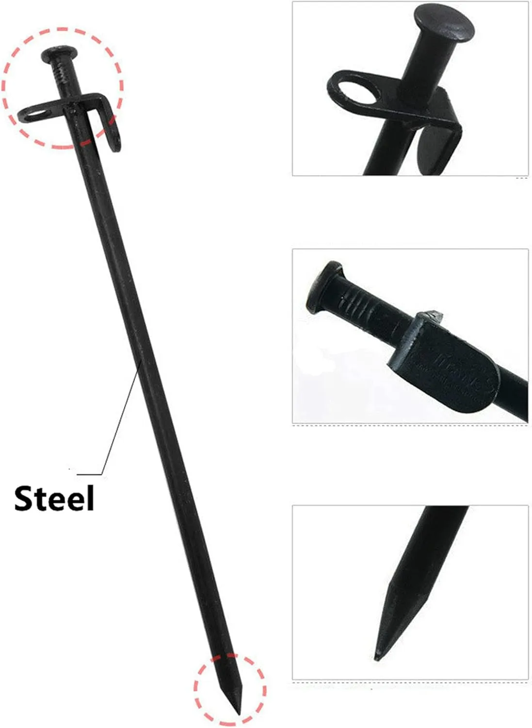 KK5 Tent Stakes Heavy Duty - 4pcs Forged Steel 11.8” Camping Stakes Tent Pegs Unbreakable & Inflexible Steel Ground Stakes Tent for Outdoor Trip Hiking Gardening