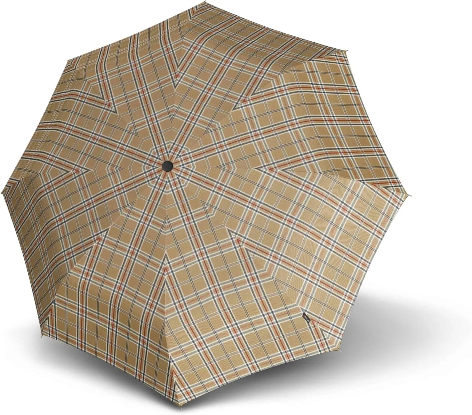 Knirps T.200 Medium Duomatic Automatic Open Close Rain Umbrella - Compact Windproof Umbrella for Rain - Travel Umbrella for Adults - 98cm Diameter Retractable Umbrella & Carrying Case, Check Biege