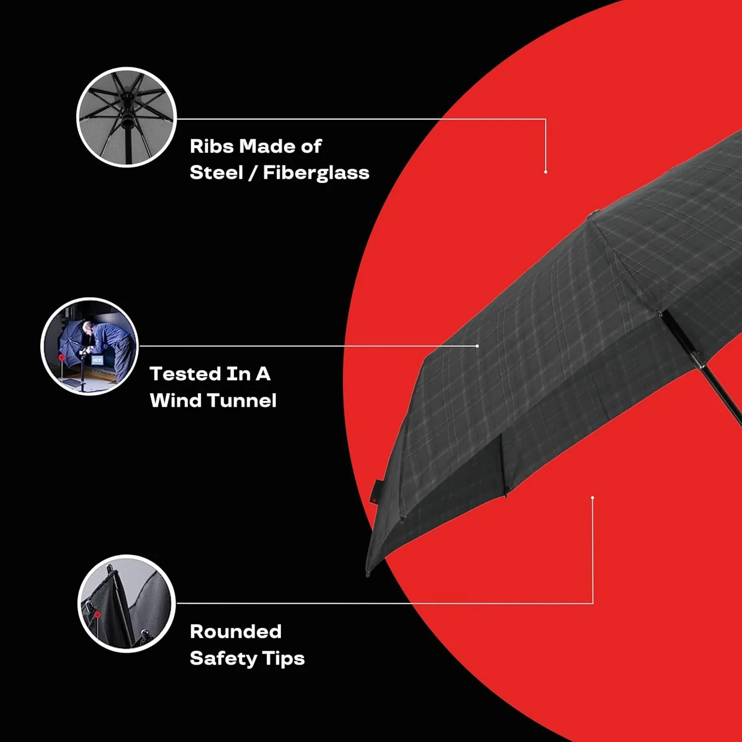 Knirps T.200 Medium Duomatic Automatic Open Close Rain Umbrella - Compact Windproof Umbrella for Rain - Travel Umbrella for Adults - 98cm Diameter Retractable Umbrella & Carrying Case, Check Biege
