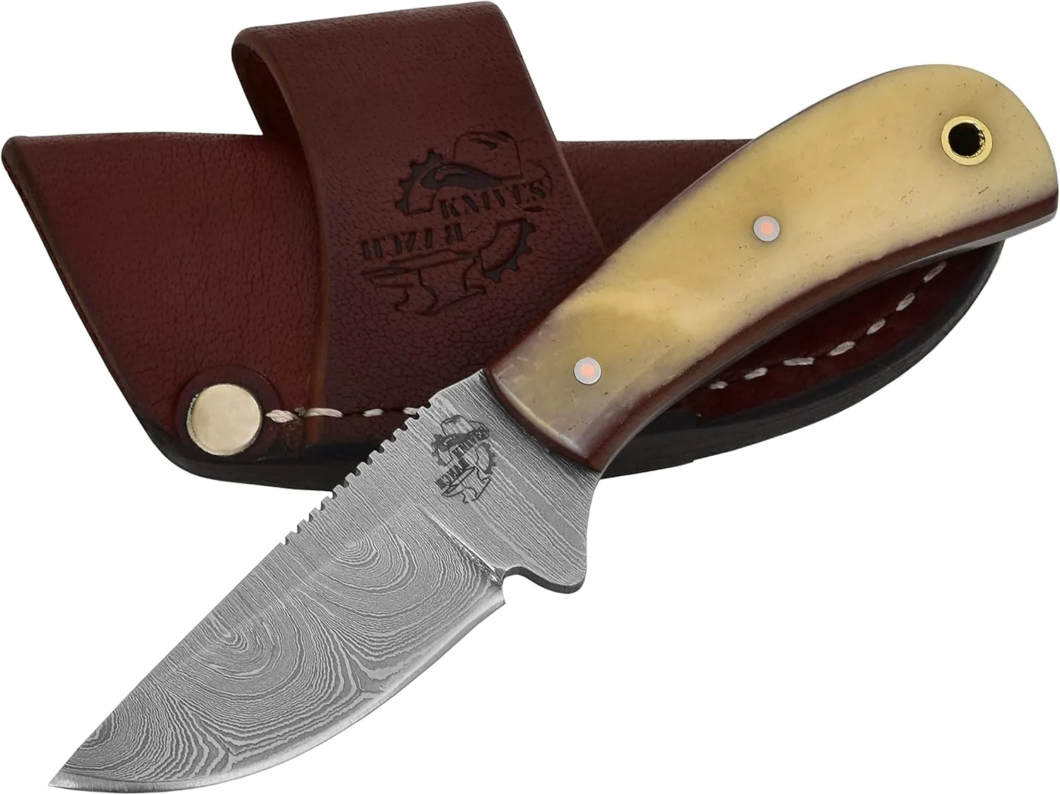 Knives Ranch Handmade Cowboy Style Dandy Knife - Perfect Size & Style for EDC & Skinning – Cattle Bone Handle – Heavy-duty Horizontal Carry Sheath (2006-B)