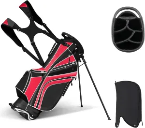 KOTEK Golf Stand Bag, 6 Way Top Divider Golf Bag with Stand, 8 Pockets, Rain Hood & Dual Shoulder Straps, Lightweight Golf Club Bag for Driving Range, Par 3 and Executive Courses