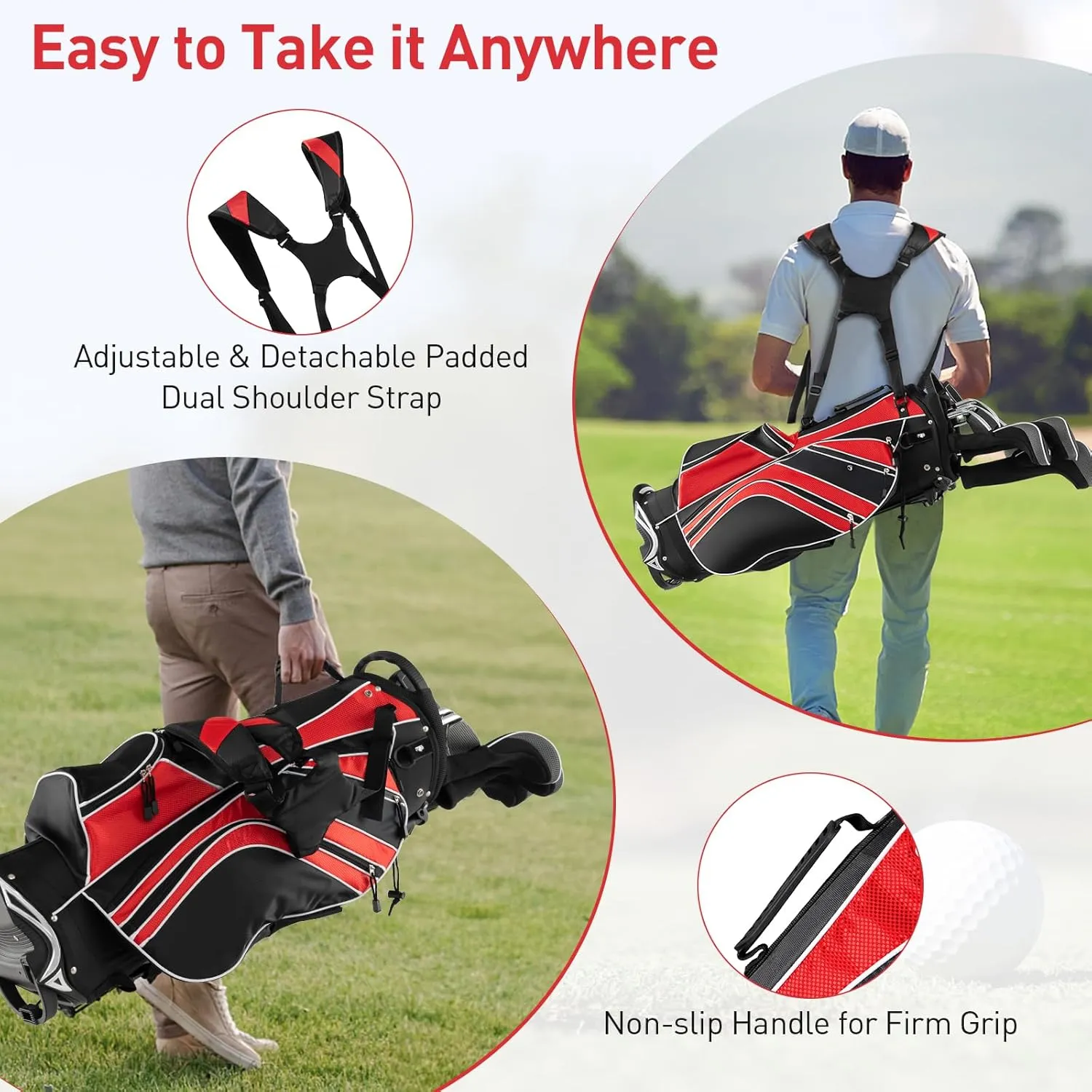 KOTEK Golf Stand Bag, 6 Way Top Divider Golf Bag with Stand, 8 Pockets, Rain Hood & Dual Shoulder Straps, Lightweight Golf Club Bag for Driving Range, Par 3 and Executive Courses