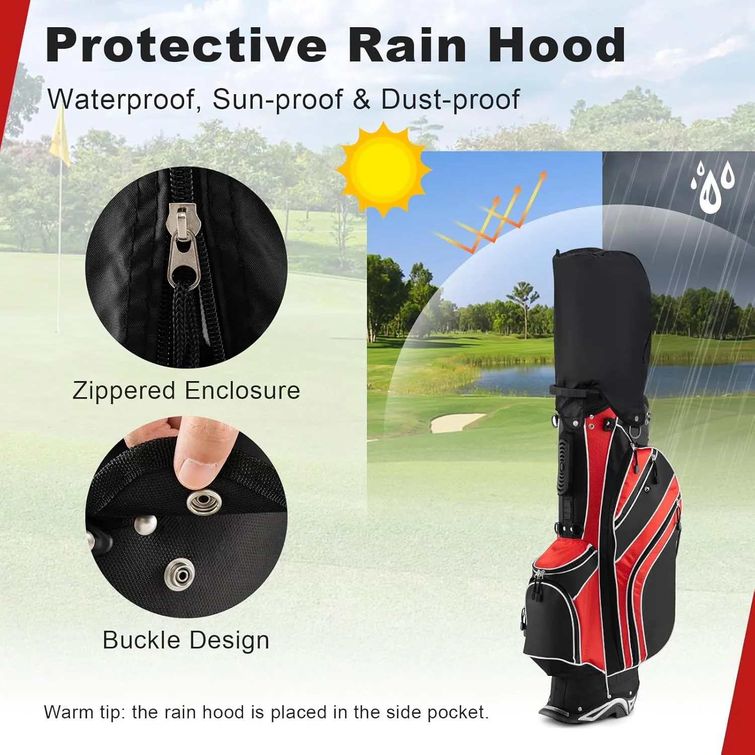 KOTEK Golf Stand Bag, 6 Way Top Divider Golf Bag with Stand, 8 Pockets, Rain Hood & Dual Shoulder Straps, Lightweight Golf Club Bag for Driving Range, Par 3 and Executive Courses