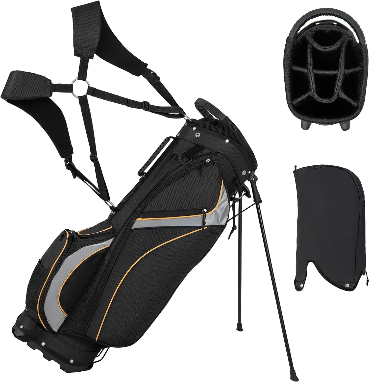 KOTEK Golf Stand Bag with 8 Way Top Dividers, Golf Club Bag with Cooler, Rain Hood, 7 Pockets, 3 Handles, Dual Adjustable Shoulder Straps & Umbrella Holder, Lightweight Golf Bag for Men Women
