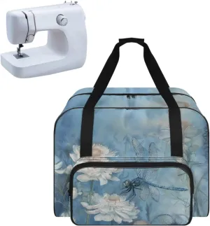 KUIFORT Flower Sewing Machine Bag Dragonfly Sewing Machine Carrying Case Foldable Rolling Sewing Machine Cover for Brother, Singer, Bernina and Most Machines Blue