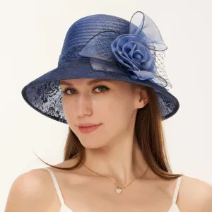 Lady Polka dots Organza Fascinator Sun Hats Women Kentucky Wide Brim Derby Bowler Hat for Tea Party Church Wedding Size:S-M