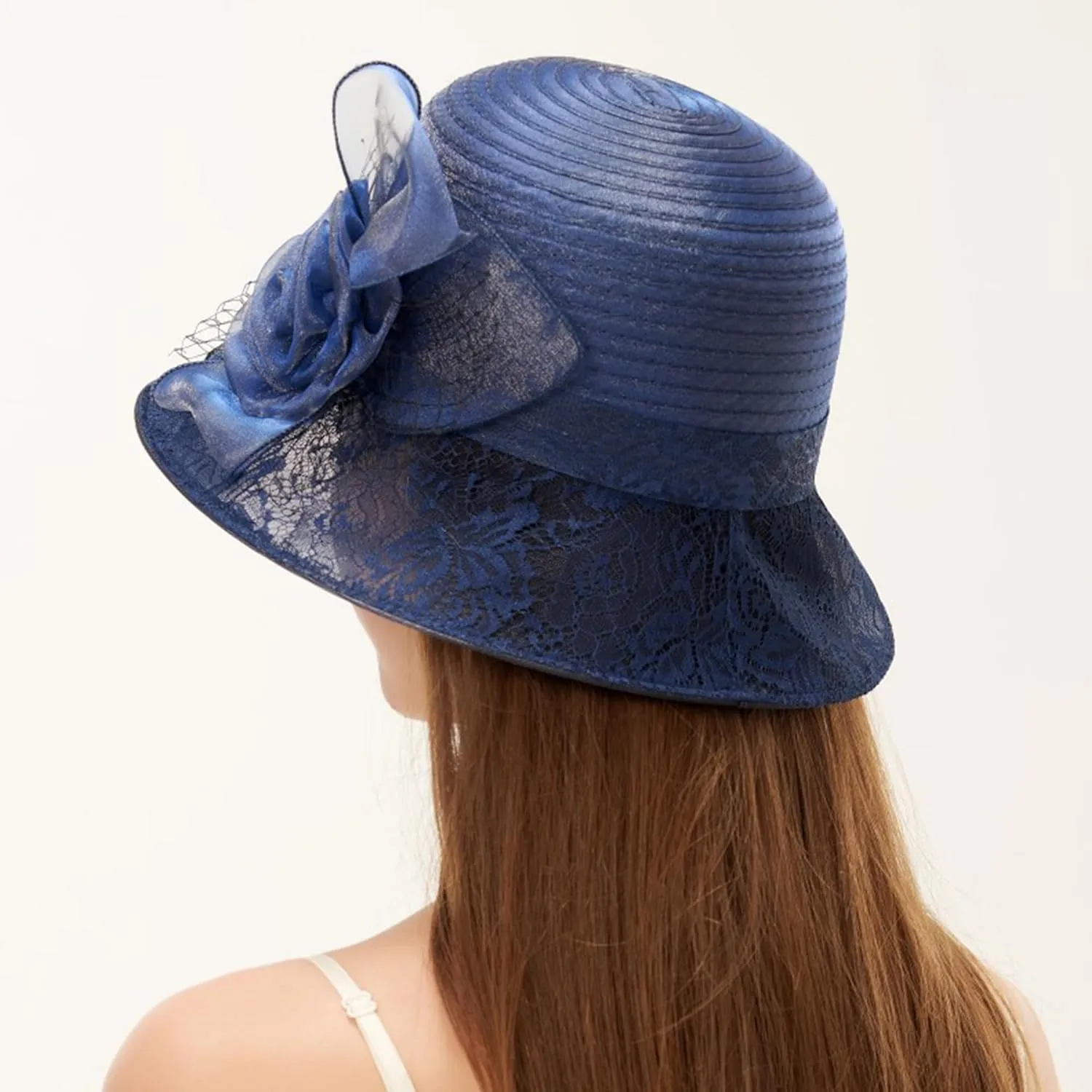 Lady Polka dots Organza Fascinator Sun Hats Women Kentucky Wide Brim Derby Bowler Hat for Tea Party Church Wedding Size:S-M