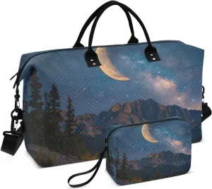Landscape Starry Night Moon Duffel Bag for Traveling, Gym Bags with Multiple Interior Pockets for Women Men Toiletry Purse Included 20.5”x 1.9” x 13.8”