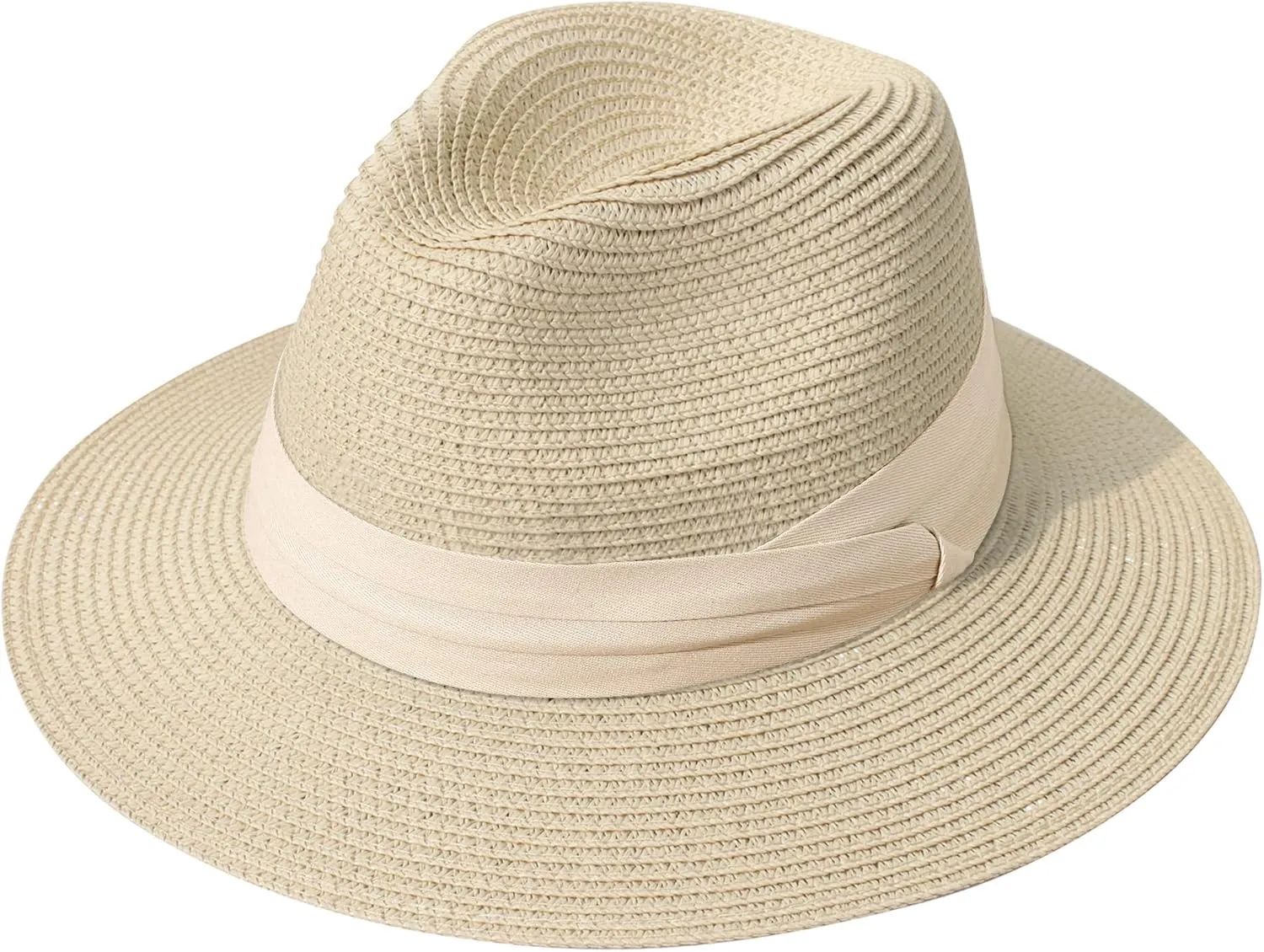 Lanzom Women Wide Brim Straw Panama Roll up Hat Fedora Beach Sun Hat UPF50 