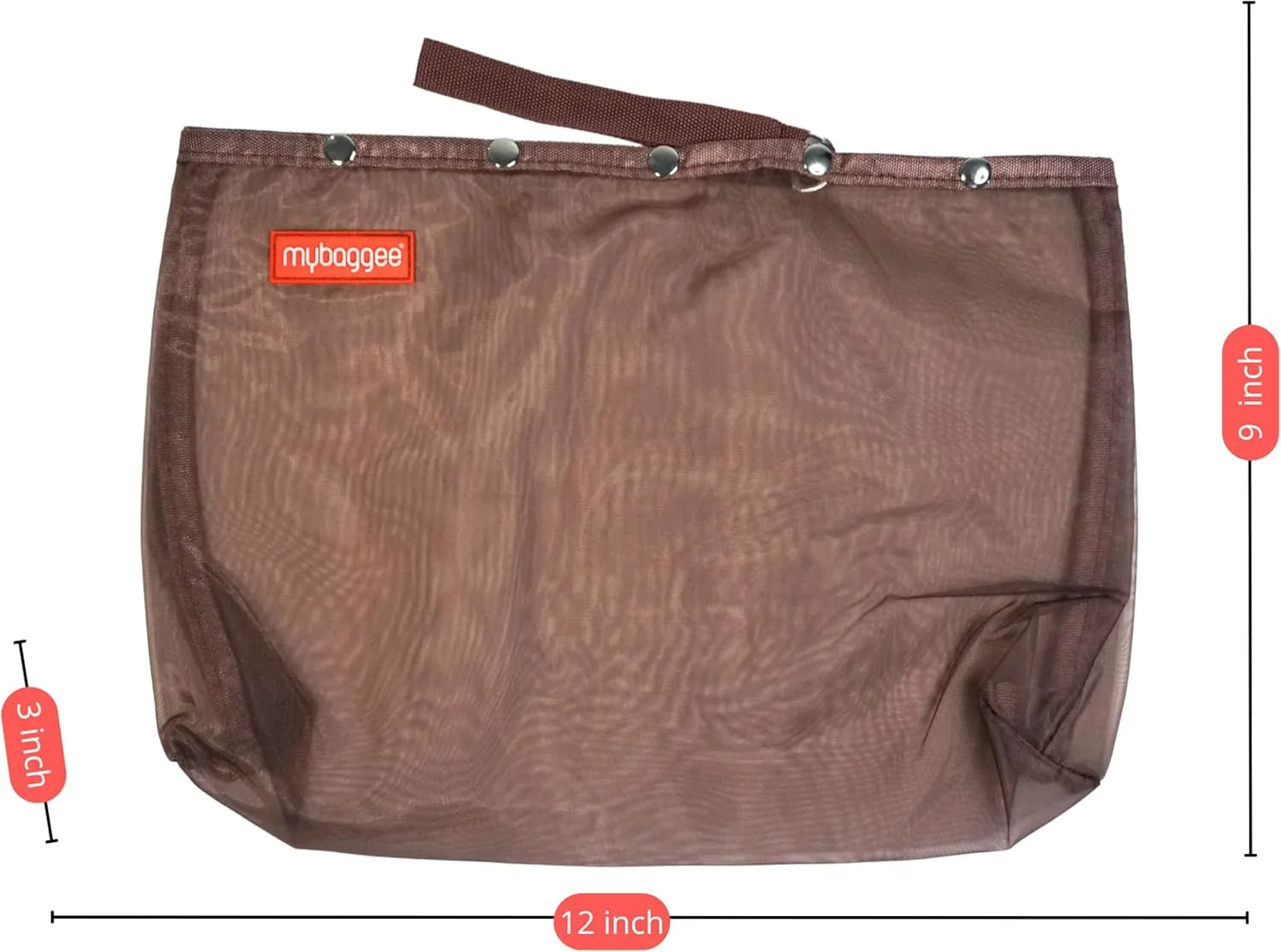 Large 5 Snaps Mesh Travel Knitting Bag with Snap Opening, Lightweight Nylon Storage Pouch for Yarns, Needles and Accessories (Brown)