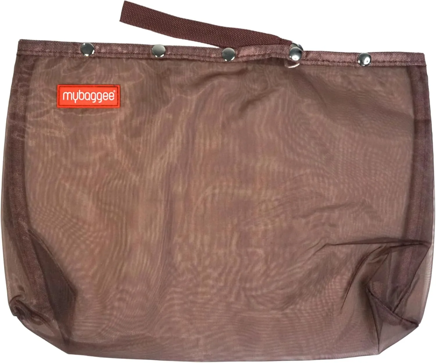 Large 5 Snaps Mesh Travel Knitting Bag with Snap Opening, Lightweight Nylon Storage Pouch for Yarns, Needles and Accessories (Brown)