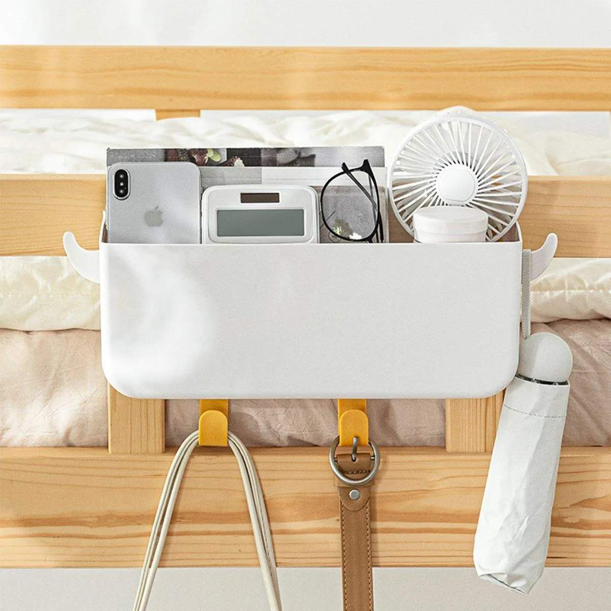 Large Capacity Bedside Hanging Storage Basket Dormitory Organizer with Hook
