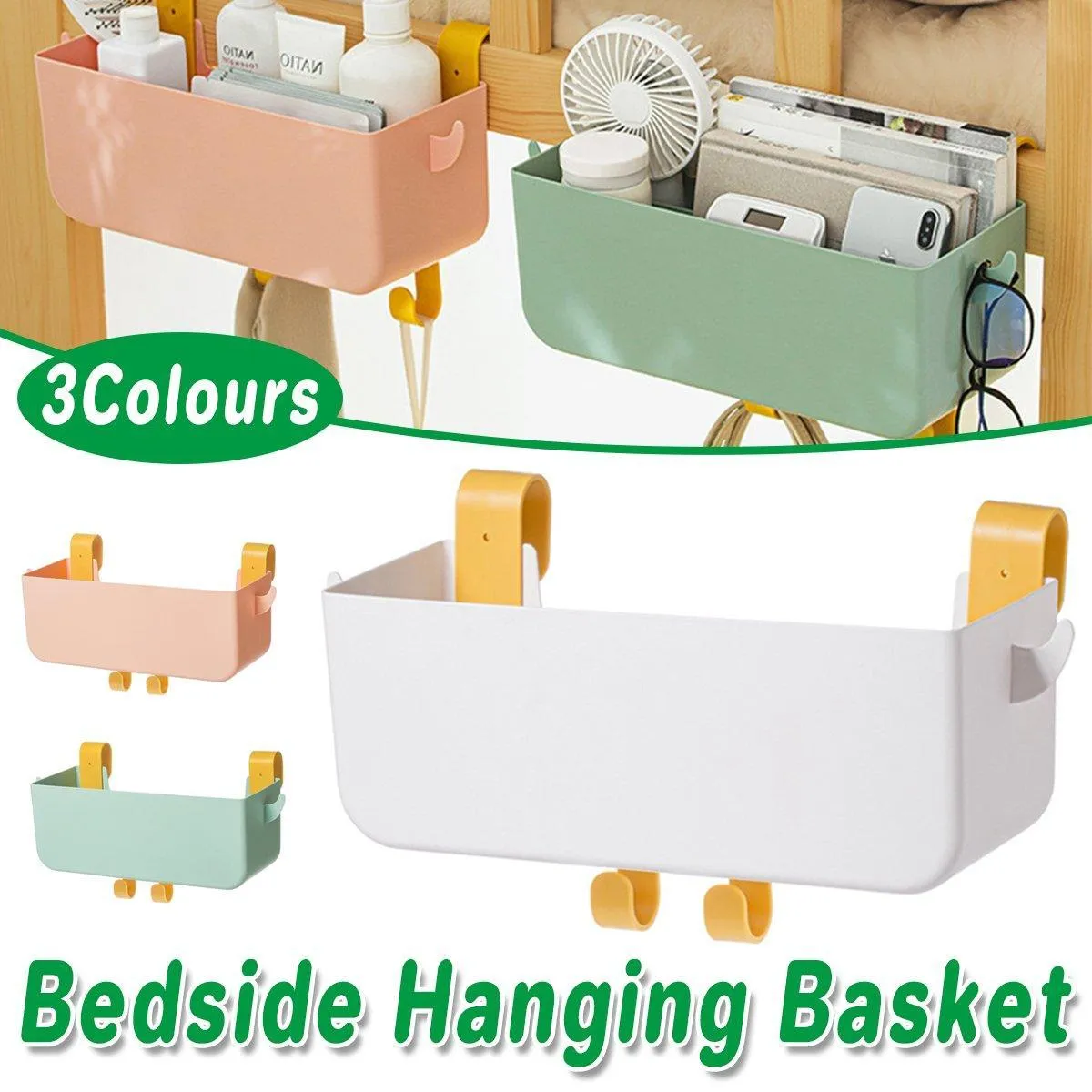 Large Capacity Bedside Hanging Storage Basket Dormitory Organizer with Hook