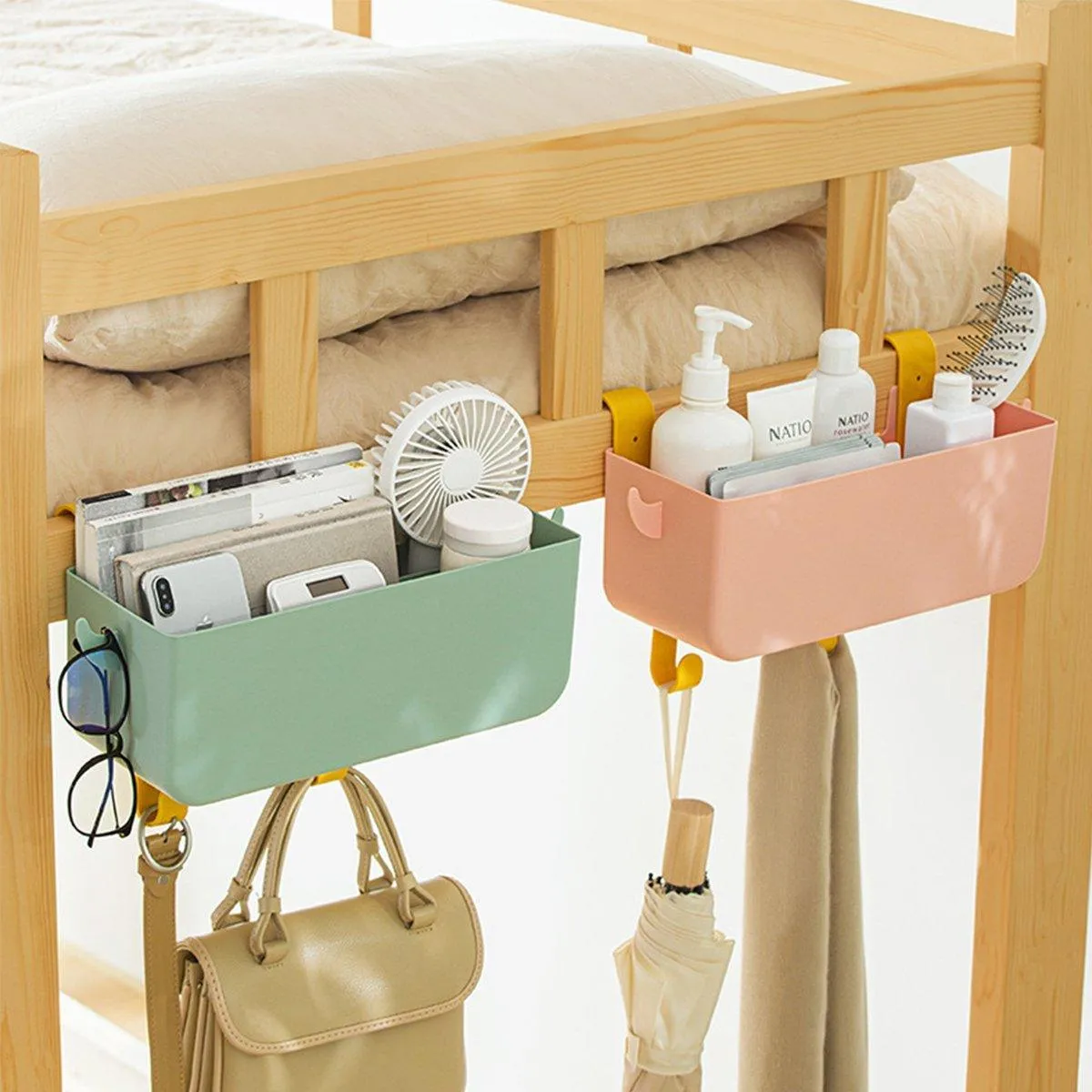 Large Capacity Bedside Hanging Storage Basket Dormitory Organizer with Hook