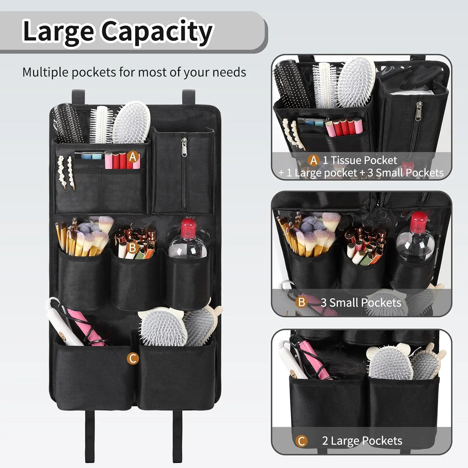 Large Capacity Side Hanging Storage Bag for Makeup Chair with Multiple Pockets