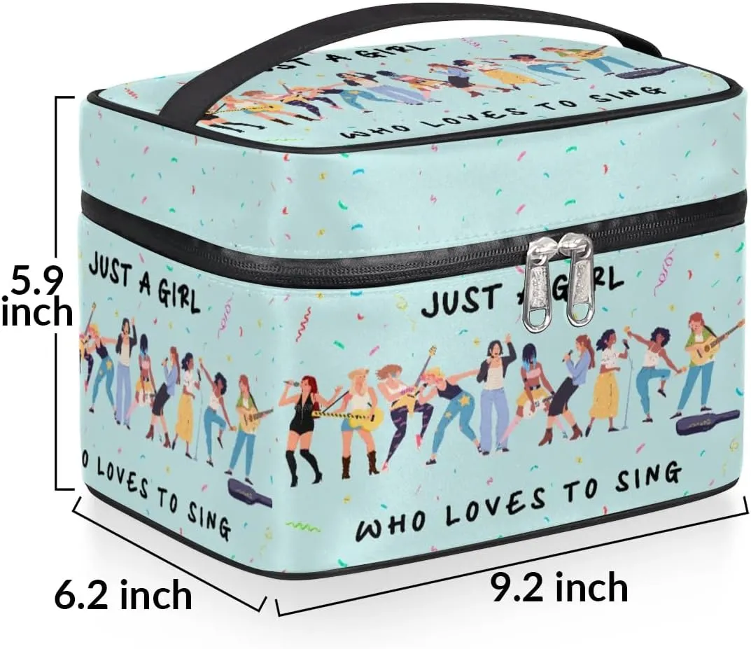Large Makeup Bag Travel Cosmetic Bags for Women Teal Cute Colorful Music Guitar Pattern Makeup Organizer Case Toiletry Bag Wide Open Portable Pouch with Handle
