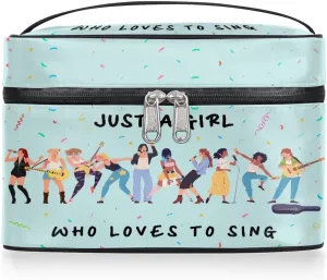 Large Makeup Bag Travel Cosmetic Bags for Women Teal Cute Colorful Music Guitar Pattern Makeup Organizer Case Toiletry Bag Wide Open Portable Pouch with Handle