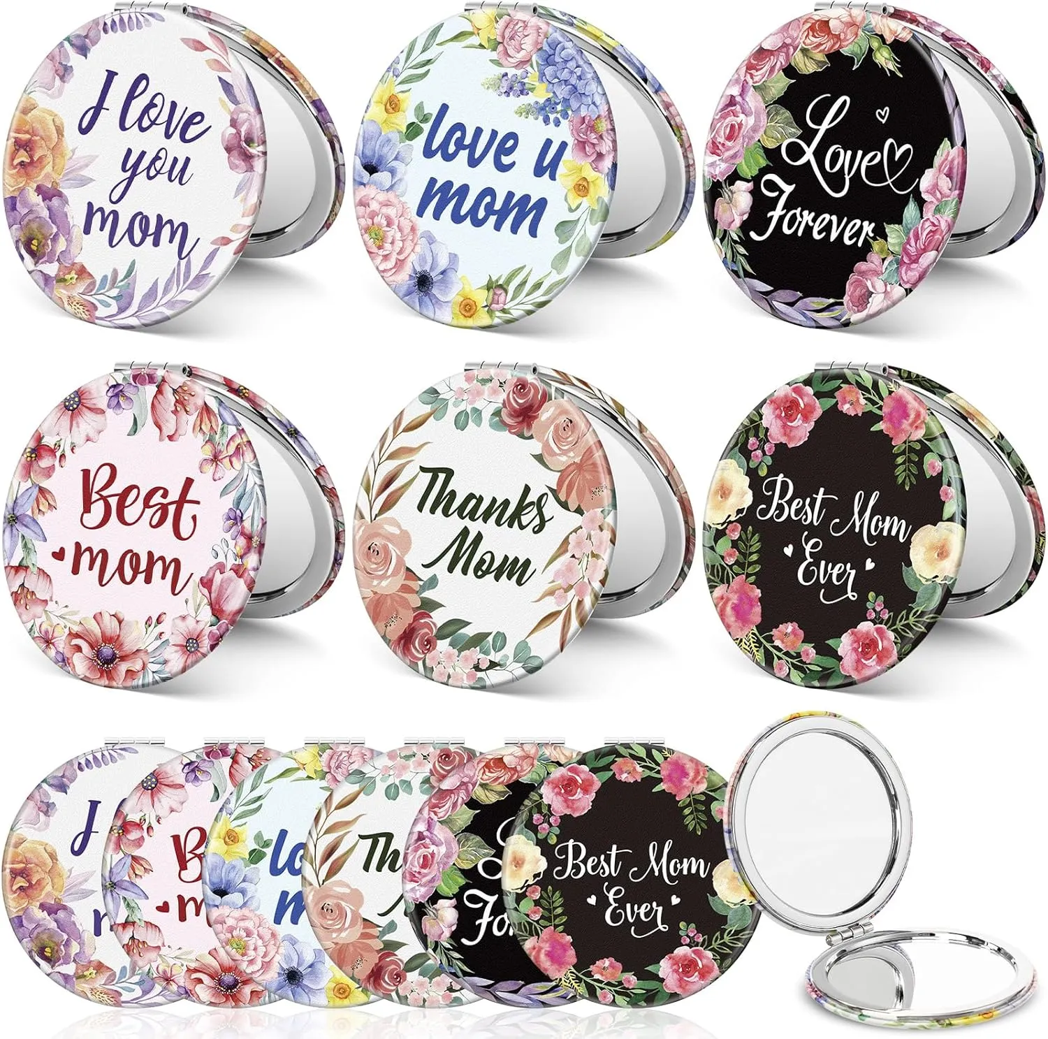 Leinuosen 12 Pack Flower Compact Mirror for Woman Mother Gifts Bulk for Church Mini Makeup Portable Pocket Mirror for Women Travel Mothers Day, Birthday Gifts