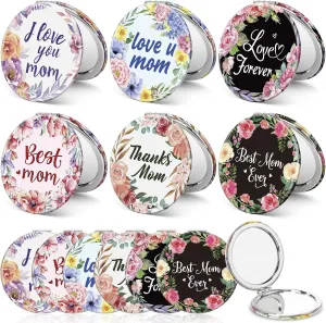 Leinuosen 12 Pack Flower Compact Mirror for Woman Mother Gifts Bulk for Church Mini Makeup Portable Pocket Mirror for Women Travel Mothers Day, Birthday Gifts