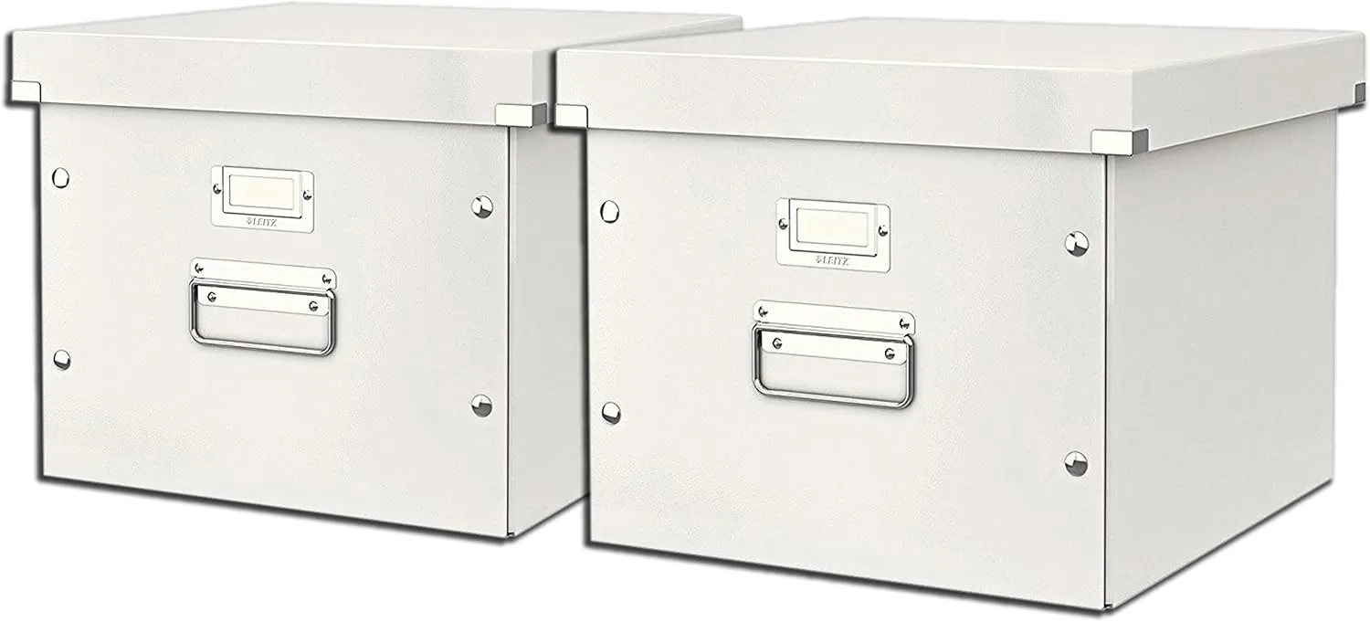Leitz Office Supplies, Storage and Transport Box for Hanging Files, with Lid, A4, Click & Store (White, Pack of 2)