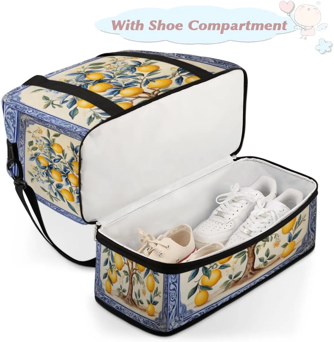 Lemon Fruit Tree Foldable Travel Duffel Bag Overnight Weekender Bag with Shoes Compartment Sports Gym Bag for Men Women