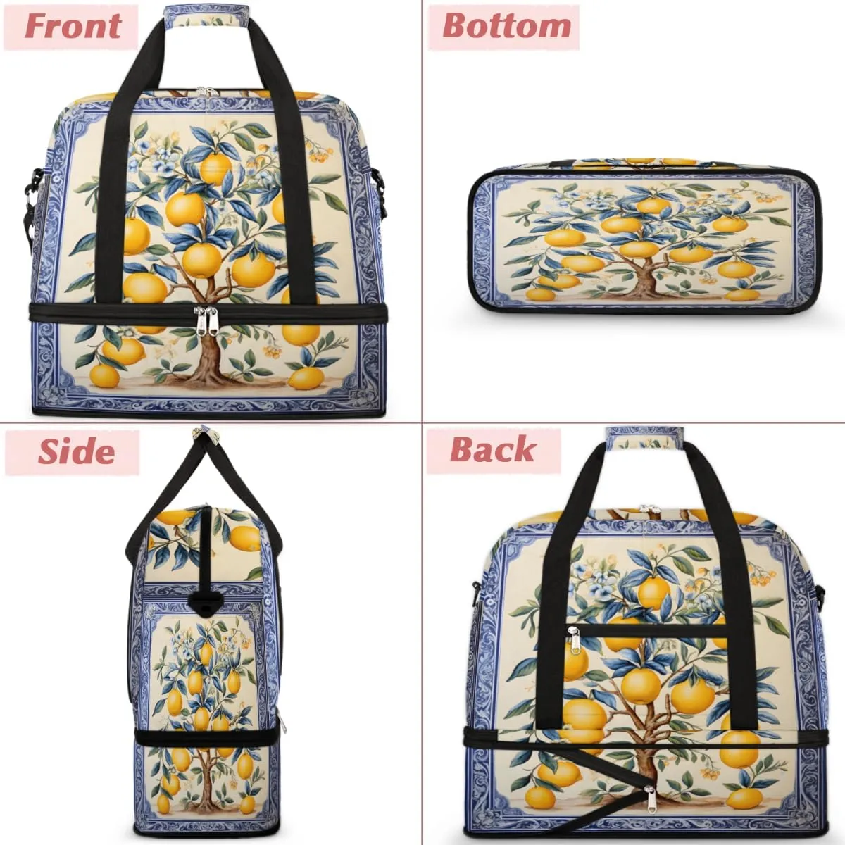 Lemon Fruit Tree Foldable Travel Duffel Bag Overnight Weekender Bag with Shoes Compartment Sports Gym Bag for Men Women