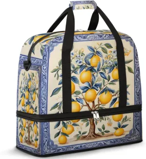 Lemon Fruit Tree Foldable Travel Duffel Bag Overnight Weekender Bag with Shoes Compartment Sports Gym Bag for Men Women