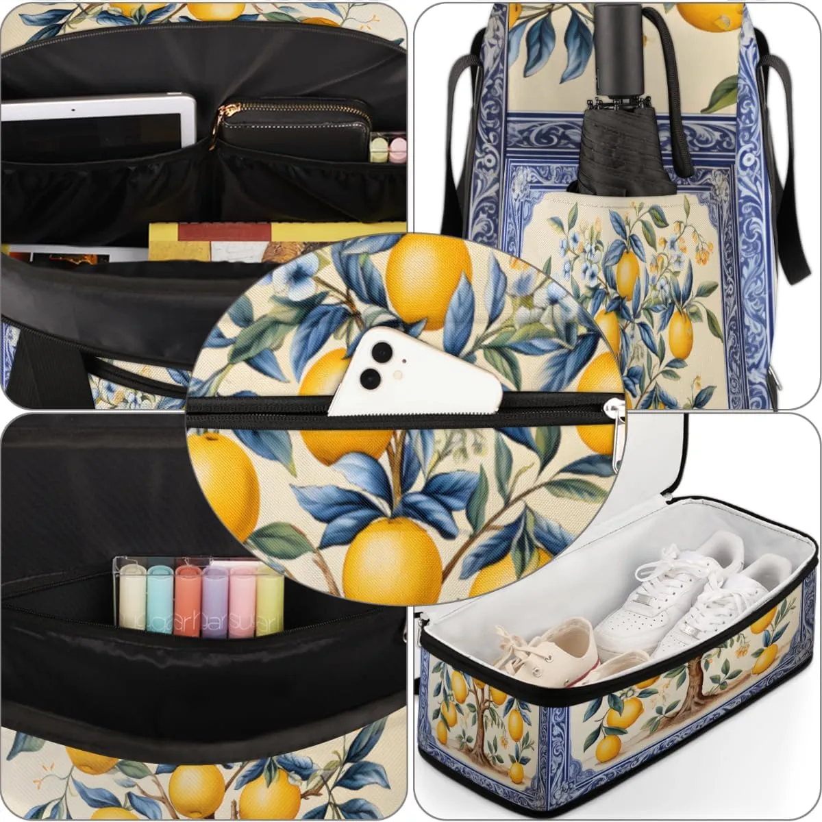 Lemon Fruit Tree Foldable Travel Duffel Bag Overnight Weekender Bag with Shoes Compartment Sports Gym Bag for Men Women
