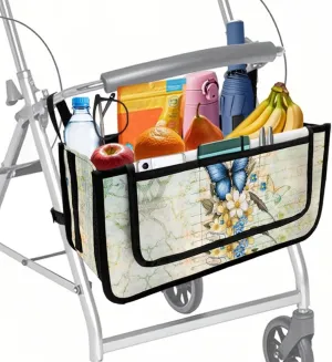 Letter Butterfly Flower Rollator Walker Accessories Storage Bag Hand-Free Carry Storage Bag for Universal Walkers with Storage Pockets