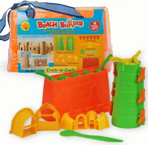Liberty Imports Beach Builder Create a Sand Castle Pro Building Split Mold Sand Castle Construction, Plastic Beach Toy for Kids (18 Pcs)