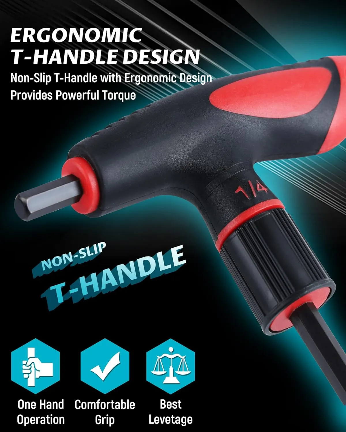 Lichamp T Handle Allen Wrench Set SAE Metric, 16 Piece Standard Long Tee Handle Allen Hex Key Set SAE Metric, 5/64-3/8 inch, 2-10mm, Heavy Duty Excellent
