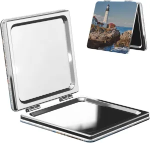 Lighthouse in Portland Maine Mini Makeup Mirror Portable Pocket Cosmetic Mirror Folding Compact Mirror